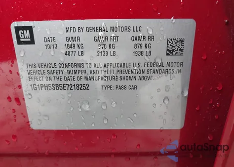 2014 Chevrolet Cruze Eco Auto from USA, damaged, VIN 1G1PH5SB5E7218252